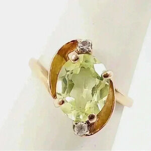 Vintage 10k Gold Cocktail Ring oval cut Spinel green quartz ring size 5.75